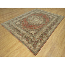 Load image into Gallery viewer, 9&#39;2&quot;x12&#39;1&quot; Arroyo Red, Pier Brown Corners, Soft Pure Wool Pile, Antiqued Tabriz  Haji Jalili Design, Natural Dyes Hand Knotted Densely Woven, Oriental Rug FWR543804
