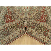 Load image into Gallery viewer, 9&#39;2&quot;x12&#39;1&quot; Arroyo Red, Pier Brown Corners, Soft Pure Wool Pile, Antiqued Tabriz  Haji Jalili Design, Natural Dyes Hand Knotted Densely Woven, Oriental Rug FWR543804