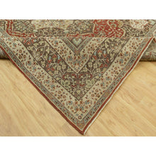 Load image into Gallery viewer, 9&#39;2&quot;x12&#39;1&quot; Arroyo Red, Pier Brown Corners, Soft Pure Wool Pile, Antiqued Tabriz  Haji Jalili Design, Natural Dyes Hand Knotted Densely Woven, Oriental Rug FWR543804