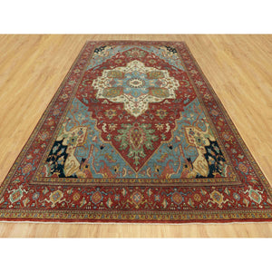 10'x14' Picante Red, Shiny Wool, Hand Knotted Antiqued Fine Heriz, Re-creation, Soft Pile, Natural Dyes Densely Woven, Oriental Rug FWR543816