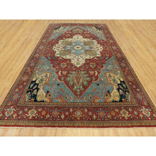 Load image into Gallery viewer, 10&#39;x14&#39; Picante Red, Shiny Wool, Hand Knotted Antiqued Fine Heriz, Re-creation, Soft Pile, Natural Dyes Densely Woven, Oriental Rug FWR543816