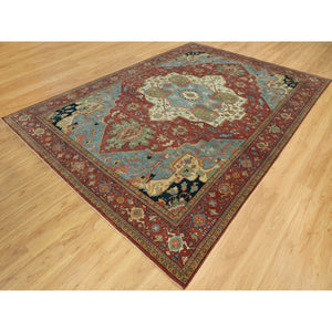 10'x14' Picante Red, Shiny Wool, Hand Knotted Antiqued Fine Heriz, Re-creation, Soft Pile, Natural Dyes Densely Woven, Oriental Rug FWR543816