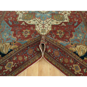 10'x14' Picante Red, Shiny Wool, Hand Knotted Antiqued Fine Heriz, Re-creation, Soft Pile, Natural Dyes Densely Woven, Oriental Rug FWR543816