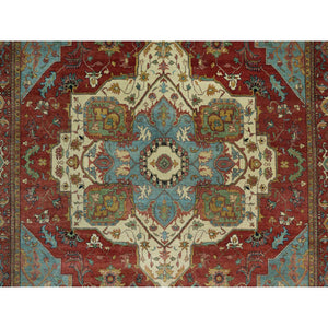 10'x14' Picante Red, Shiny Wool, Hand Knotted Antiqued Fine Heriz, Re-creation, Soft Pile, Natural Dyes Densely Woven, Oriental Rug FWR543816
