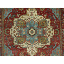 Load image into Gallery viewer, 10&#39;x14&#39; Picante Red, Shiny Wool, Hand Knotted Antiqued Fine Heriz, Re-creation, Soft Pile, Natural Dyes Densely Woven, Oriental Rug FWR543816