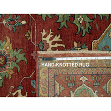 Load image into Gallery viewer, 10&#39;x14&#39; Picante Red, Shiny Wool, Hand Knotted Antiqued Fine Heriz, Re-creation, Soft Pile, Natural Dyes Densely Woven, Oriental Rug FWR543816