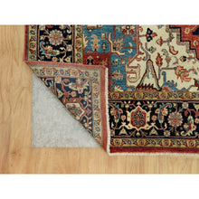 Load image into Gallery viewer, 6&#39;x9&#39;1&quot; Tanager Red With Club Navy Blue, Antiqued Fine Heriz, Re-creation, Hand Knotted All Wool Plush Pile, Densely Woven, Vegetable Dyes, Oriental Rug FWR543858