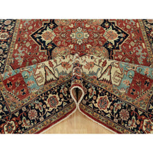 Load image into Gallery viewer, 6&#39;x9&#39;1&quot; Tanager Red With Club Navy Blue, Antiqued Fine Heriz, Re-creation, Hand Knotted All Wool Plush Pile, Densely Woven, Vegetable Dyes, Oriental Rug FWR543858