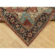 Load image into Gallery viewer, 6&#39;x9&#39;1&quot; Tanager Red With Club Navy Blue, Antiqued Fine Heriz, Re-creation, Hand Knotted All Wool Plush Pile, Densely Woven, Vegetable Dyes, Oriental Rug FWR543858
