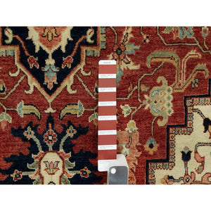 6'x9'1" Tanager Red With Club Navy Blue, Antiqued Fine Heriz, Re-creation, Hand Knotted All Wool Plush Pile, Densely Woven, Vegetable Dyes, Oriental Rug FWR543858