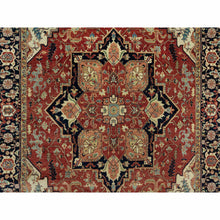 Load image into Gallery viewer, 6&#39;x9&#39;1&quot; Tanager Red With Club Navy Blue, Antiqued Fine Heriz, Re-creation, Hand Knotted All Wool Plush Pile, Densely Woven, Vegetable Dyes, Oriental Rug FWR543858