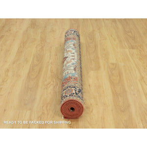 6'x9'1" Tanager Red With Club Navy Blue, Antiqued Fine Heriz, Re-creation, Hand Knotted All Wool Plush Pile, Densely Woven, Vegetable Dyes, Oriental Rug FWR543858