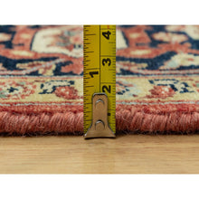Load image into Gallery viewer, 6&#39;x9&#39;1&quot; Tanager Red With Club Navy Blue, Antiqued Fine Heriz, Re-creation, Hand Knotted All Wool Plush Pile, Densely Woven, Vegetable Dyes, Oriental Rug FWR543858