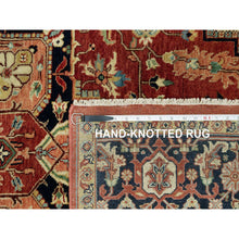 Load image into Gallery viewer, 6&#39;x9&#39;1&quot; Tanager Red With Club Navy Blue, Antiqued Fine Heriz, Re-creation, Hand Knotted All Wool Plush Pile, Densely Woven, Vegetable Dyes, Oriental Rug FWR543858