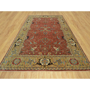 8'10"x12' Sanguine Red, Soft And Vibrant Wool, Densely Woven, Plush Soft Pile, Antiqued Fine Heriz Re-creation All Over Design, Hand Knotted Natural Dyes, Oriental Rug FWR543948