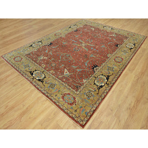 8'10"x12' Sanguine Red, Soft And Vibrant Wool, Densely Woven, Plush Soft Pile, Antiqued Fine Heriz Re-creation All Over Design, Hand Knotted Natural Dyes, Oriental Rug FWR543948