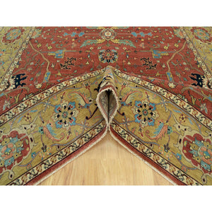 8'10"x12' Sanguine Red, Soft And Vibrant Wool, Densely Woven, Plush Soft Pile, Antiqued Fine Heriz Re-creation All Over Design, Hand Knotted Natural Dyes, Oriental Rug FWR543948