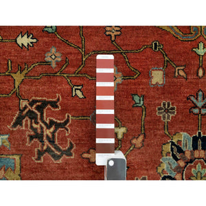 8'10"x12' Sanguine Red, Soft And Vibrant Wool, Densely Woven, Plush Soft Pile, Antiqued Fine Heriz Re-creation All Over Design, Hand Knotted Natural Dyes, Oriental Rug FWR543948