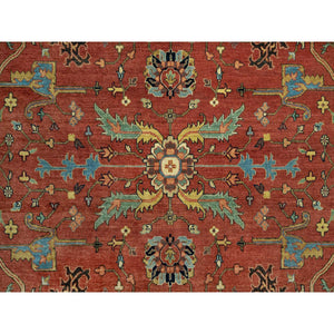 8'10"x12' Sanguine Red, Soft And Vibrant Wool, Densely Woven, Plush Soft Pile, Antiqued Fine Heriz Re-creation All Over Design, Hand Knotted Natural Dyes, Oriental Rug FWR543948