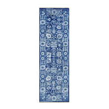 Load image into Gallery viewer, 2&#39;6&quot;x8&#39; Nova Blue, Borderless, Hand Knotted Tabriz, Tone on Tone Wool and Silk, All Over Leaf Design, Oriental, Runner Rug FWR543996