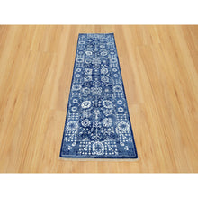 Load image into Gallery viewer, 2&#39;6&quot;x8&#39; Nova Blue, Borderless, Hand Knotted Tabriz, Tone on Tone Wool and Silk, All Over Leaf Design, Oriental, Runner Rug FWR543996