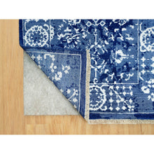Load image into Gallery viewer, 2&#39;6&quot;x8&#39; Nova Blue, Borderless, Hand Knotted Tabriz, Tone on Tone Wool and Silk, All Over Leaf Design, Oriental, Runner Rug FWR543996
