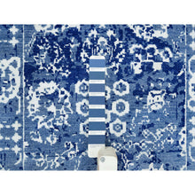 Load image into Gallery viewer, 2&#39;6&quot;x8&#39; Nova Blue, Borderless, Hand Knotted Tabriz, Tone on Tone Wool and Silk, All Over Leaf Design, Oriental, Runner Rug FWR543996