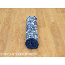 Load image into Gallery viewer, 2&#39;6&quot;x8&#39; Nova Blue, Borderless, Hand Knotted Tabriz, Tone On Tone Wool And Silk, All Over Leaf Design, Oriental, Runner Rug FWR543996