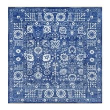 Load image into Gallery viewer, 10&#39;x10&#39; Kensington Blue, Hand Knotted, Tone on Tone, Tabriz with All Over Leaf Motifs, Wool and Silk, Oriental, Square Rug FWR544014