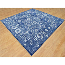 Load image into Gallery viewer, 10&#39;x10&#39; Kensington Blue, Hand Knotted, Tone On Tone, Tabriz With All Over Leaf Motifs, Wool And Silk, Oriental, Square Rug FWR544014