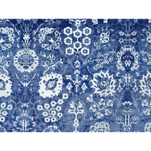 Load image into Gallery viewer, 10&#39;x10&#39; Kensington Blue, Hand Knotted, Tone on Tone, Tabriz with All Over Leaf Motifs, Wool and Silk, Oriental, Square Rug FWR544014