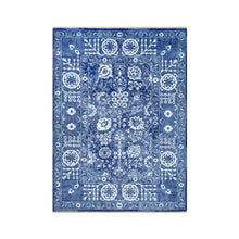 Load image into Gallery viewer, 5&#39;1&quot;x6&#39;10&quot; Revel Blue, Tone on Tone, Hand Knotted Borderless Tabriz All Over Leaf Design, Wool and Silk, Oriental Rug FWR544038