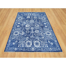 Load image into Gallery viewer, 5&#39;1&quot;x6&#39;10&quot; Revel Blue, Tone on Tone, Hand Knotted Borderless Tabriz All Over Leaf Design, Wool and Silk, Oriental Rug FWR544038