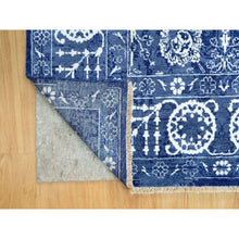 Load image into Gallery viewer, 5&#39;1&quot;x6&#39;10&quot; Revel Blue, Tone on Tone, Hand Knotted Borderless Tabriz All Over Leaf Design, Wool and Silk, Oriental Rug FWR544038