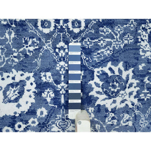 5'1"x6'10" Revel Blue, Tone on Tone, Hand Knotted Borderless Tabriz All Over Leaf Design, Wool and Silk, Oriental Rug FWR544038