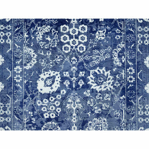 5'1"x6'10" Revel Blue, Tone on Tone, Hand Knotted Borderless Tabriz All Over Leaf Design, Wool and Silk, Oriental Rug FWR544038