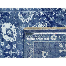 Load image into Gallery viewer, 5&#39;1&quot;x6&#39;10&quot; Revel Blue, Tone on Tone, Hand Knotted Borderless Tabriz All Over Leaf Design, Wool and Silk, Oriental Rug FWR544038