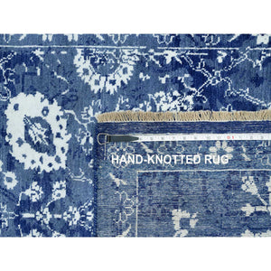 5'1"x6'10" Revel Blue, Tone on Tone, Hand Knotted Borderless Tabriz All Over Leaf Design, Wool and Silk, Oriental Rug FWR544038