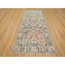 Load image into Gallery viewer, 4&#39;2&quot;x10&#39; Eggnog White, Silk With Textured Wool, Soft And Plush, Hand Knotted, Denser Weave, Directional Vase Design, Wide Runner Oriental Rug FWR544050