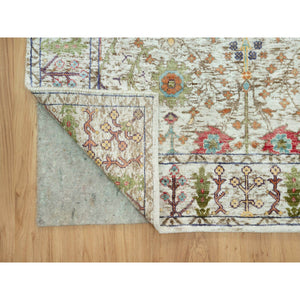 4'2"x10' Eggnog White, Silk With Textured Wool, Soft And Plush, Hand Knotted, Denser Weave, Directional Vase Design, Wide Runner Oriental Rug FWR544050