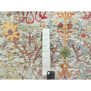 4'2"x10' Eggnog White, Silk With Textured Wool, Soft And Plush, Hand Knotted, Denser Weave, Directional Vase Design, Wide Runner Oriental Rug FWR544050