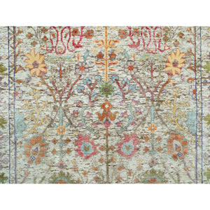 4'2"x10' Eggnog White, Silk With Textured Wool, Soft And Plush, Hand Knotted, Denser Weave, Directional Vase Design, Wide Runner Oriental Rug FWR544050