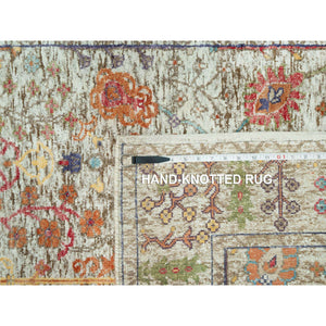 4'2"x10' Eggnog White, Silk With Textured Wool, Soft And Plush, Hand Knotted, Denser Weave, Directional Vase Design, Wide Runner Oriental Rug FWR544050