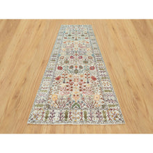Load image into Gallery viewer, 4&#39;1&quot;x12&#39; Jet Stream White, Denser Weave, Hand Knotted Directional Vase Design, Silk With Textured Wool, Soft And Plush, Oriental Wide Runner Rug FWR544068