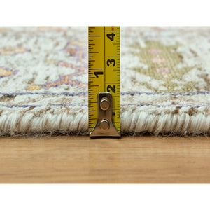 4'1"x12' Jet Stream White, Denser Weave, Hand Knotted Directional Vase Design, Silk With Textured Wool, Soft And Plush, Oriental Wide Runner Rug FWR544068