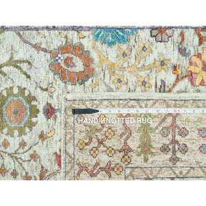 4'1"x12' Jet Stream White, Denser Weave, Hand Knotted Directional Vase Design, Silk With Textured Wool, Soft And Plush, Oriental Wide Runner Rug FWR544068