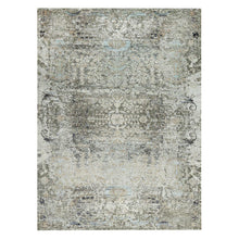 Load image into Gallery viewer, 9&#39;x12&#39; Trafalgar Gray, Hand Knotted Transitional Persian Influence Erased Medallion Design, Silk with Textured Wool, Oriental Rug FWR544074