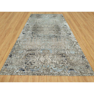 9'x12' Trafalgar Gray, Hand Knotted Transitional Persian Influence Erased Medallion Design, Silk with Textured Wool, Oriental Rug FWR544074