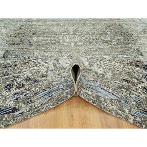 9'x12' Trafalgar Gray, Hand Knotted Transitional Persian Influence Erased Medallion Design, Silk with Textured Wool, Oriental Rug FWR544074
