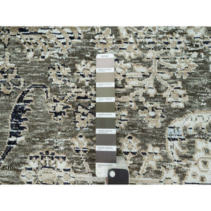9'x12' Trafalgar Gray, Hand Knotted Transitional Persian Influence Erased Medallion Design, Silk with Textured Wool, Oriental Rug FWR544074